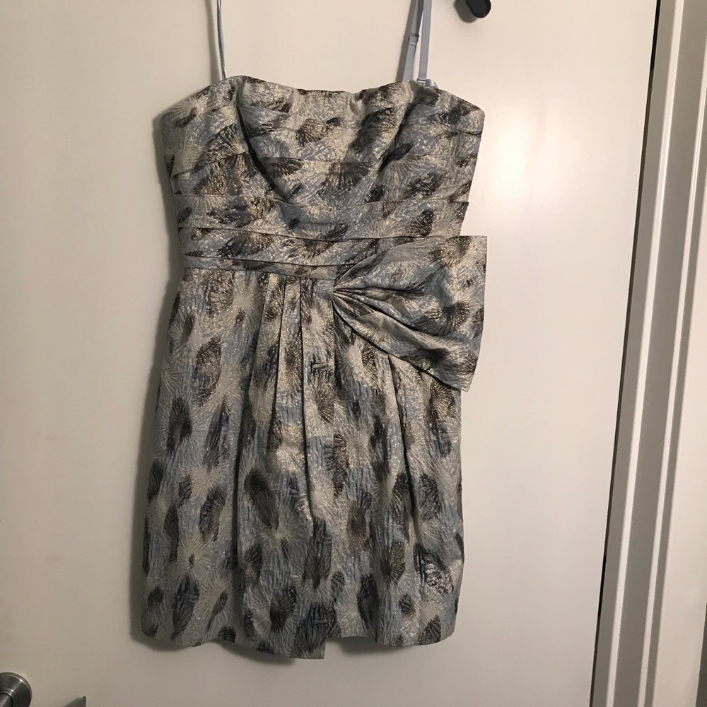 BCBG Max Azria strapless blue gold dress